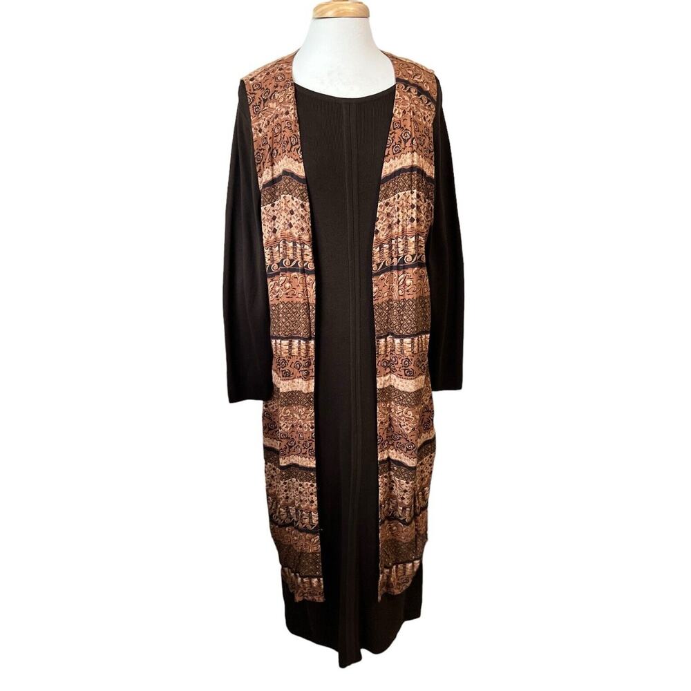 Vintage 90s Linea Boho Heavy Ribbed Maxi Sweater Dress & Duster Cardigan S/M